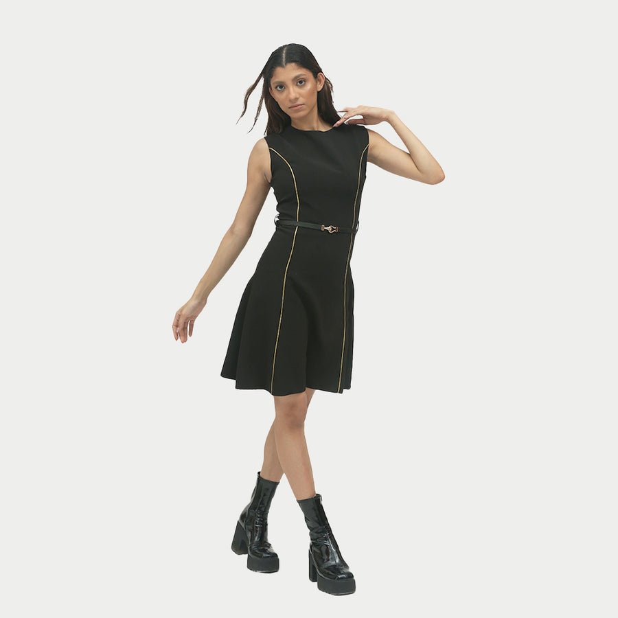 Gold Line Detail Dress | BLK Vogue