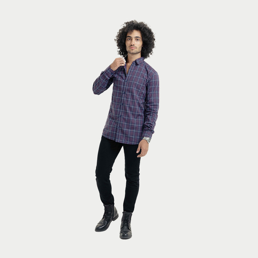 Homme Oxford Collar Purple Checkered Shirt | BLK Vogue