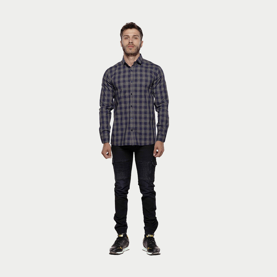 Homme Oxford Collar Blue Checkered Shirt | BLK Vogue
