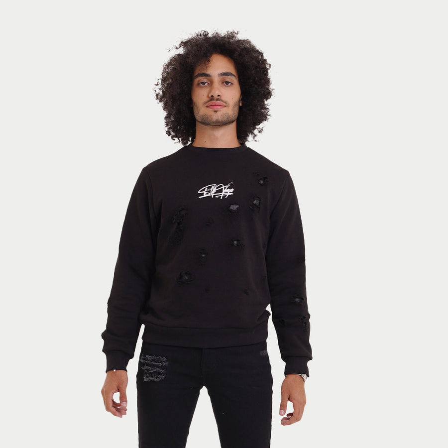 Signature Distressed Reversible Sweatshirt-Black