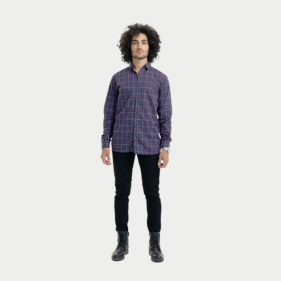 Homme Oxford Collar Purple Checkered Shirt | BLK Vogue