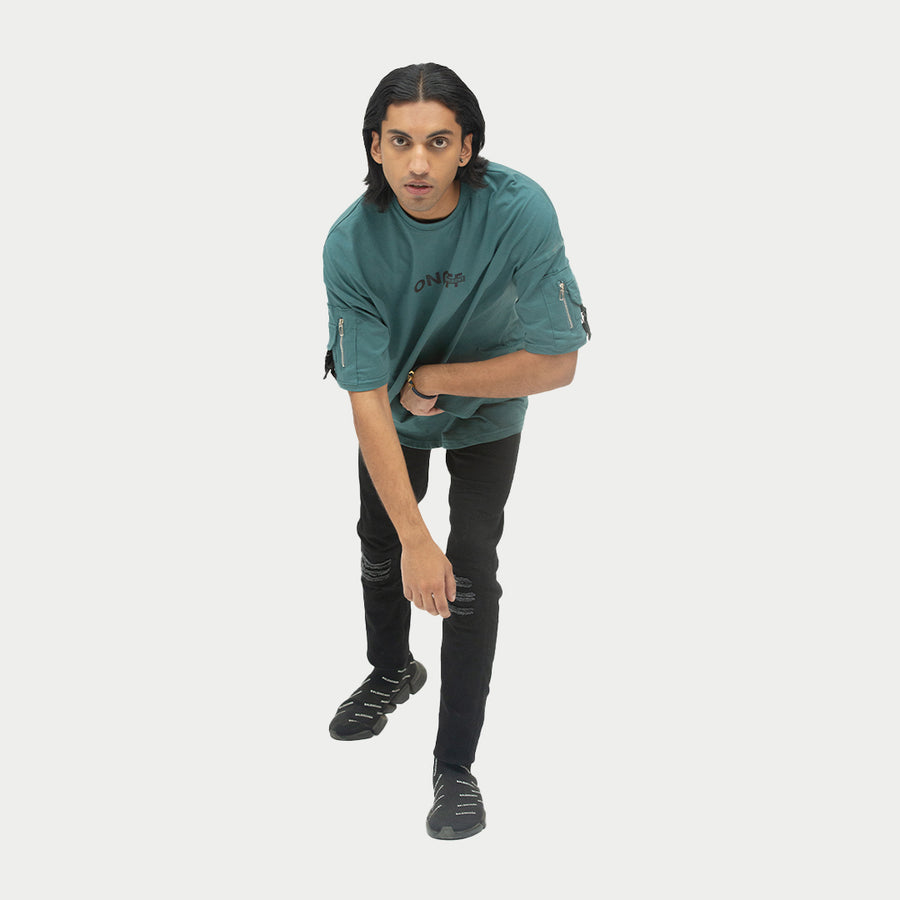 Teal Double Pocket Sleeve Tee | BLK Vogue