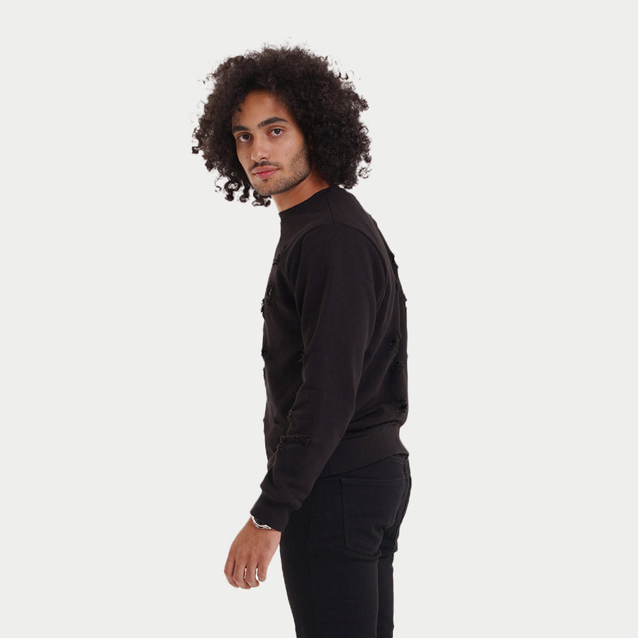 Signature Distressed Reversible Sweatshirt-Black