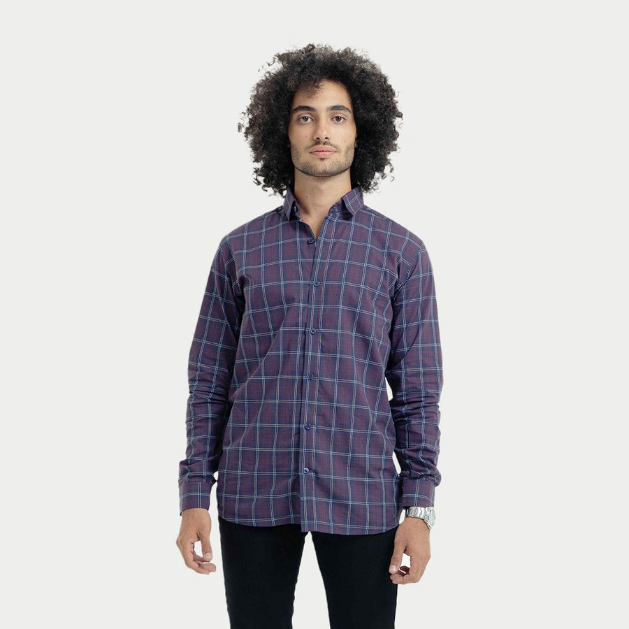 Homme Oxford Collar Purple Checkered Shirt