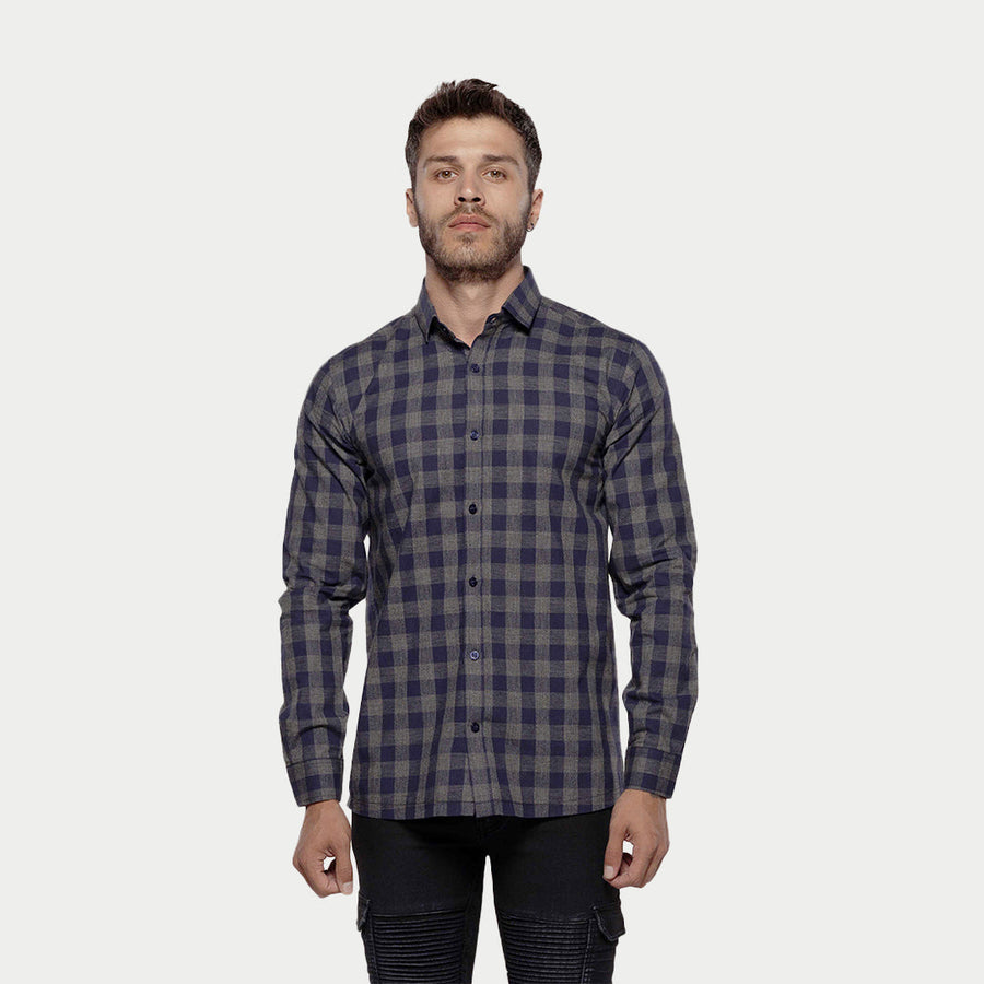 Homme Oxford Collar Blue Checkered Shirt