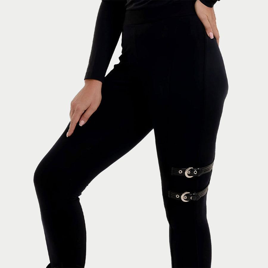 Black Detailed Buckle Leggings | BLK Vogue