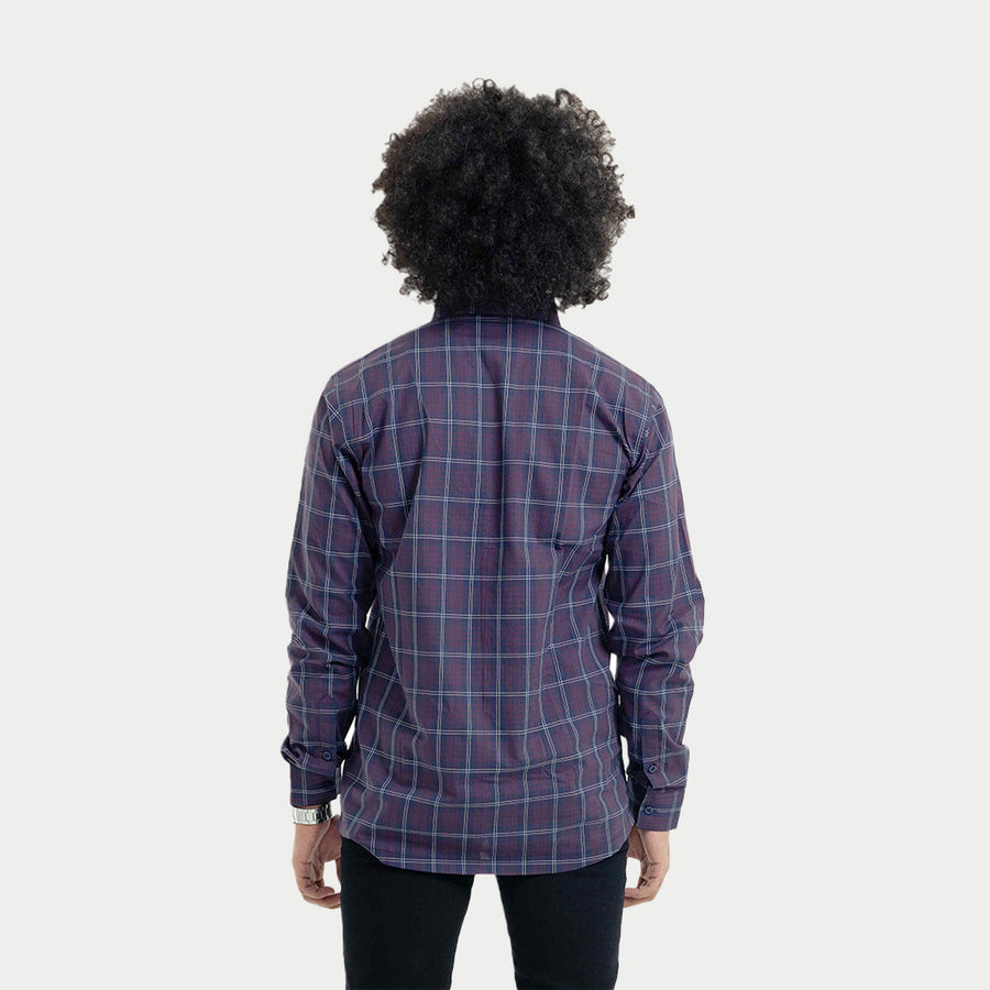 Homme Oxford Collar Purple Checkered Shirt