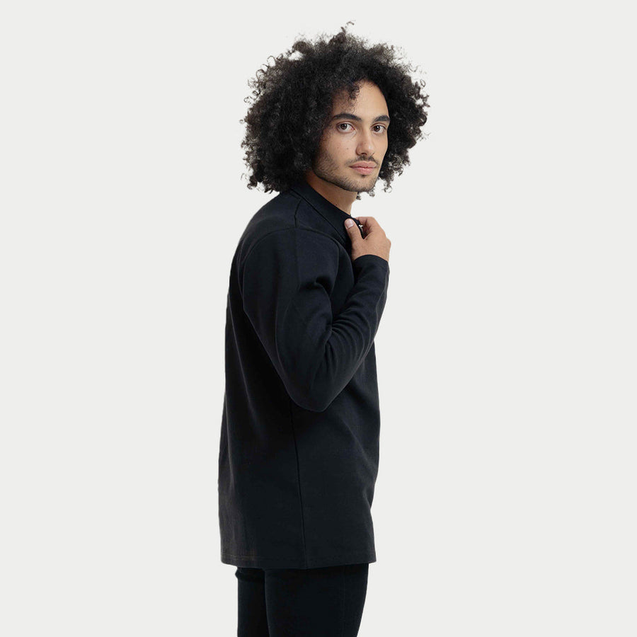 Long Sleeve Black Polo Top | BLK Vogue
