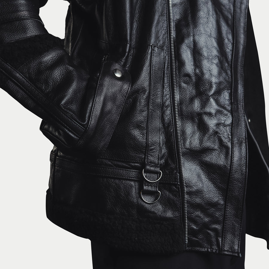 Shearling Detailed Original Cowhide Leather Jacket | BLK Vogue